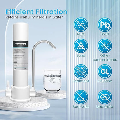 Vortopt Countertop Water Filter F8-Faucet Filtration System for Kitchen Sink,Reduces 99% Chlorine,Heavy Metals,Bad Odors,Includes 1 Filter.