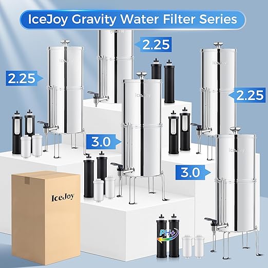 IceJoy Ultra-Filtration Gravity Water Filter System, Stainless Steel Countertop Purifier, NSF/ANSI 42 Certified, 2.25G Carbon Block