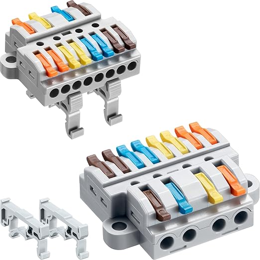6pcs DIN Rail Terminal Blocks, DIY Splicing Wire Connectors for Circuit Inline 28-12AWG (4 in 8 Out)