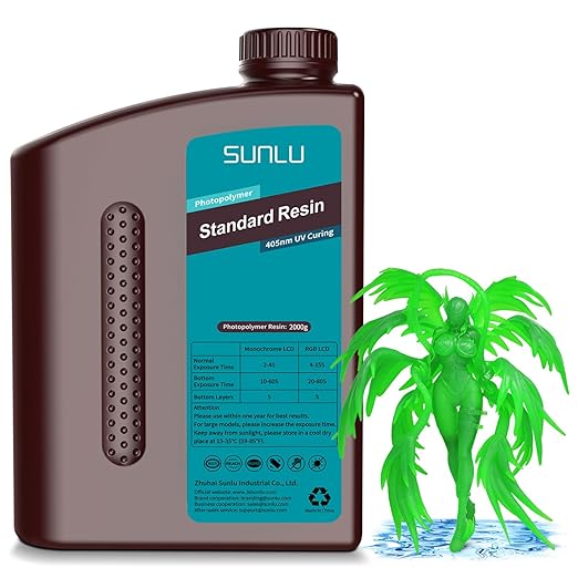 SUNLU 3D Printer Resin 2kg, Fast Curing Standard 3D Resin for Most Resin 3D Printers, 395 to 405nm UV Curing 3D Printing Liquid Photopolymer Resin, Low Shrinkage and High Precision, 2000g, Clear Green