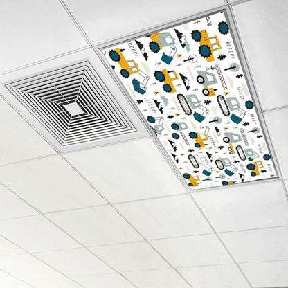 4 Pcs Fluorescent Light Covers for Ceiling Lights Construction Vehicle Excavators Trucks Mountains Decorative Magnets Light Filters for Office Home Classroom Must Haves 4’ x 2’