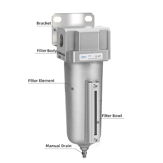 NANPU Industrial Grade Heavy Duty Particulate Filter, Metal Bowl, Suitable for Paint Spray (3/4" NPT, Manual Drain)