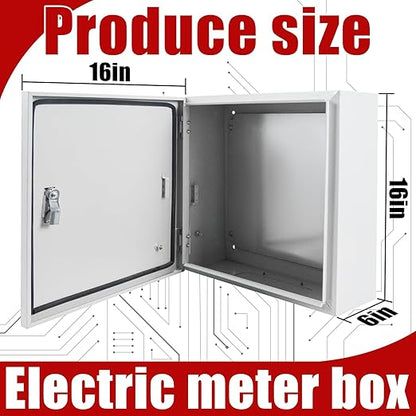 Electrical Box 16 x 16 x 6 Inch Indoor Outdoor Electrical Enclosure Box Steel Junction Box Wall Mounted Universal Electrical Project Box with Safety Locks and Mounting Plates