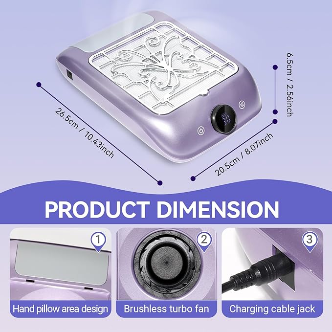 Nail Dust Collector with LED Display - Adjustable Speed, Professional Dust Collector Nail Tech with Reusable Filter for Acrylic Nails Polishing Manicure Salon Home