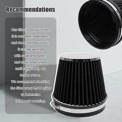 RYANSTAR 152mm 6" High Flow Round Tapered Cone Closed-Top Washable Clamp-On Dry Air Filter short 155mm tall Black