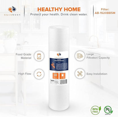 Aquaboon 1 Micron 20 x 4.5 Sediment Water Filter Replacement Cartridge | Whole House Sediment Filtration | Compatible with AP810-2, AP810-6, SDC-45-2005, FPMB5-20, P5-20, FP25B, 155358-43, 10 Pack