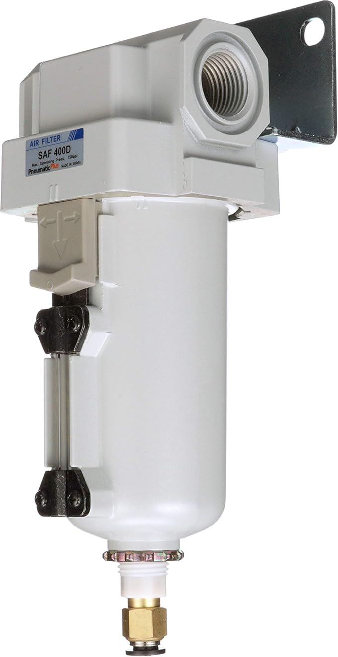 PneumaticPlus SAFD400-N04BD-MEP Compressed Air Coalescing Filter, 0.01 Micron 1/2" NPT - Metal Bowl, Auto Drain, Bracket