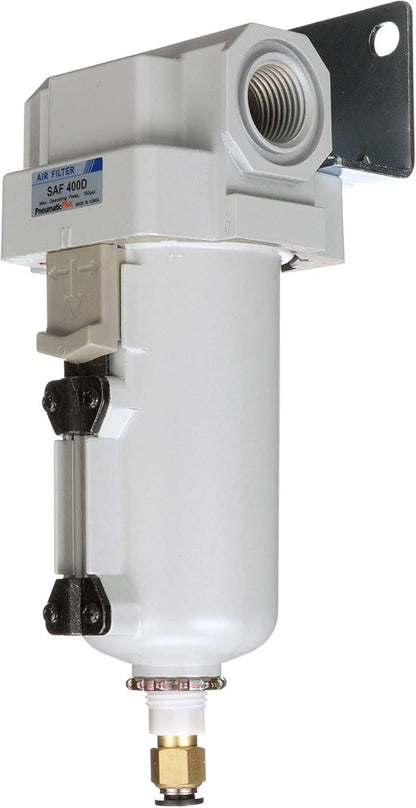 PneumaticPlus SAFD400-N04BD-MEP Compressed Air Coalescing Filter, 0.01 Micron 1/2" NPT - Metal Bowl, Auto Drain, Bracket