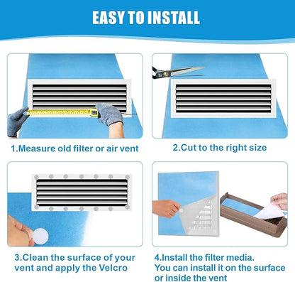 Air Vent Filters Roll, 120" x 12" Cut to Fit Air Filter Material (50+ Filters), MERV 8 Triple Vent Filter for Home Floor, HVAC Furnace Vents, Ceiling, with Adhesive Hook Tape and Installation Tape