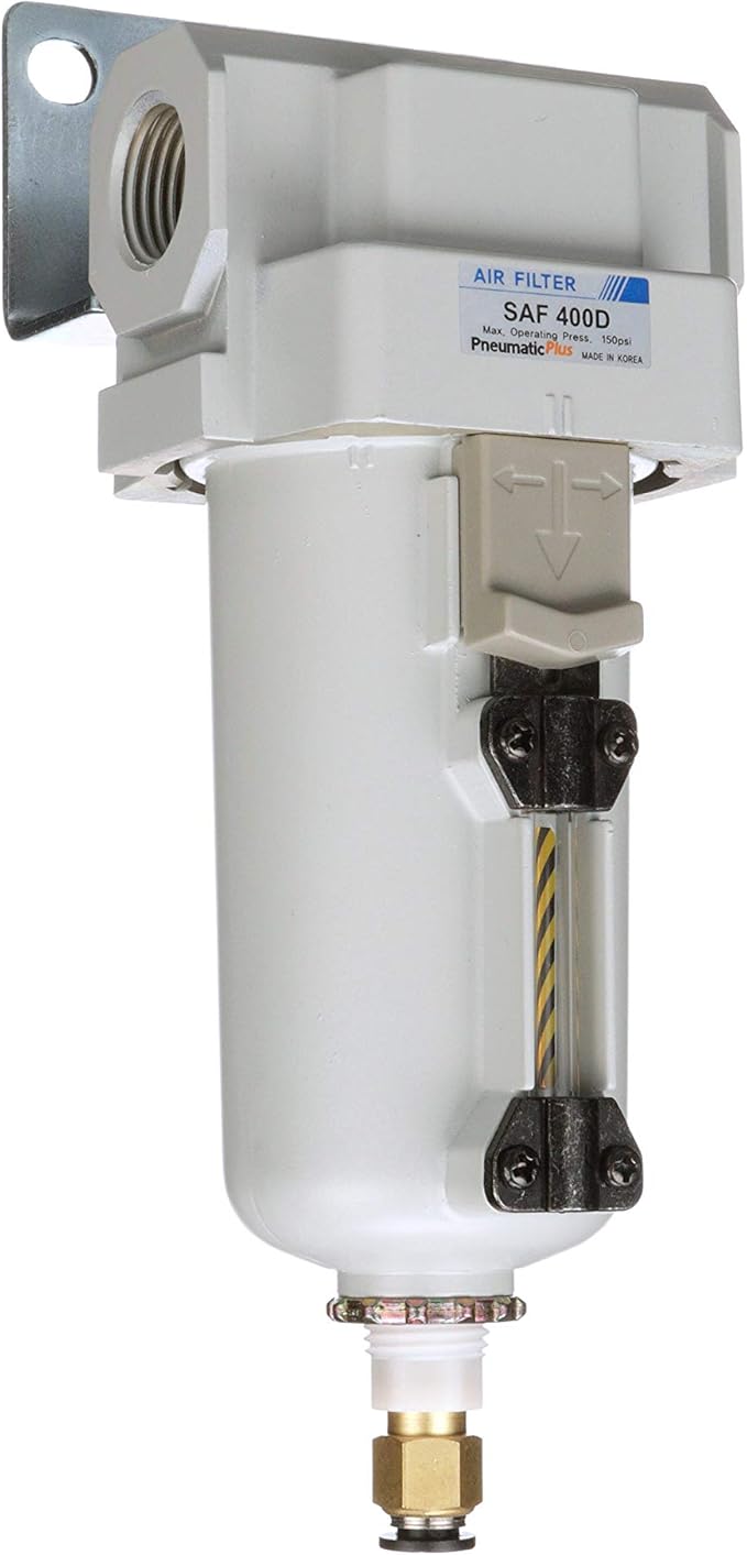PneumaticPlus SAFD400-N04BD-MEP Compressed Air Coalescing Filter, 0.01 Micron 1/2" NPT - Metal Bowl, Auto Drain, Bracket