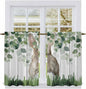 Easter Kitchen Curtains, Country Rabbit Botanical Leaves Wooden Grain Light Filtering Window Curtain Panels, 2Pcs Rod Pocket Window Treatments Set for RV Dining Room Study Room 42x54 Inches