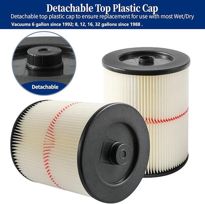 2 Pack Red Stripe Cartridge Filter Compatible with Craftsman 17816 9-17816 Wet Dry Vac fit 5 Gallon and Larger Vacuum Cleaner