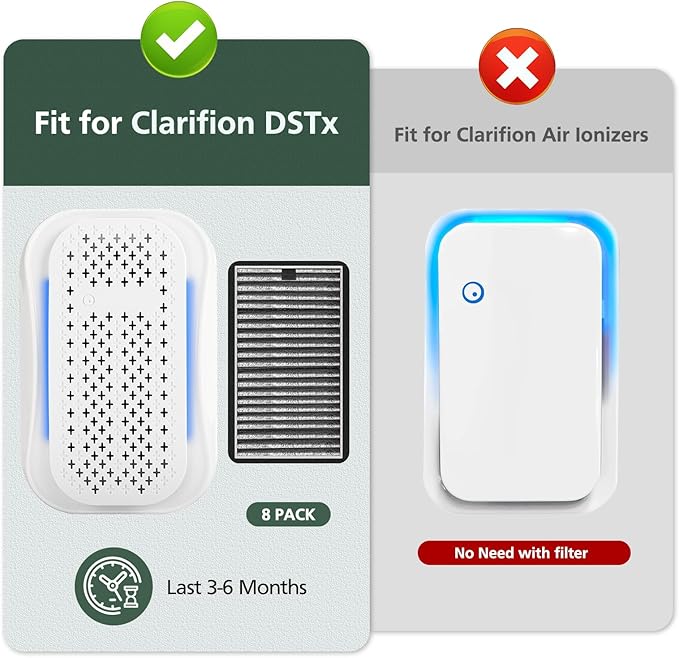 8 Pack DSTx HEPA + Carbon Filters Replacement Compatible with Clarifion DSTx Mini Personal Portable Air Purifiers for Home, Bedroom and Pets, Works for Dust, Smoke,Odors and Airborne Particles