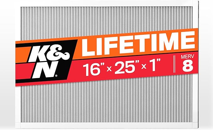 K&N 16X25X1 HVAC Furnace Air Filter, Lasts a Lifetime, Washable, Merv 8, the Last HVAC Filter You Will Ever Buy, Breathe Safely at Home or in the Office, HVC-8-11625