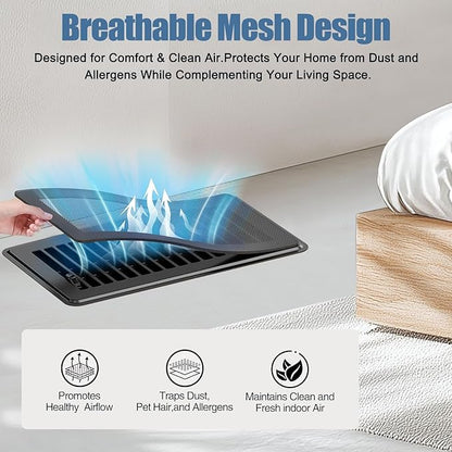 4x10 inch Air Vent Filters Screen mesh Cover, 4PCS Magnetic Air Vent Covers for Floor, Wall & Ceiling Vents, Noise Cancelling Vent Filter for Home Heating & Cooling Efficiency