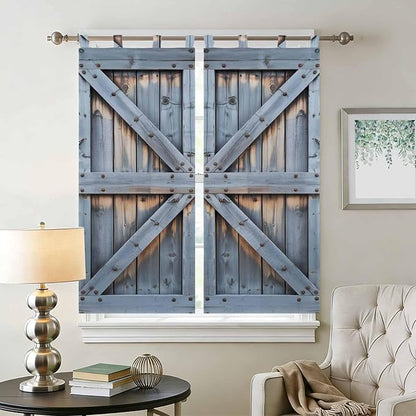 Farmhouse Wood Grain Bedroom Curtains 72 Inch Length, Window Curtains Tab Top, Vintage Country Barn Gate Textured Light Filtering Window Treatments Drapes 52"x72" 2 Panel