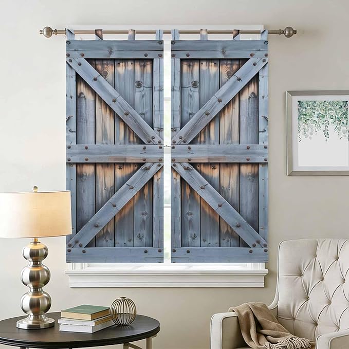 Farmhouse Wood Grain Living Room Curtains 84 Inch Length, Window Curtains Tab Top, Vintage Country Barn Gate Textured Light Filtering Window Treatments Drapes 42"x84" 2 Panel
