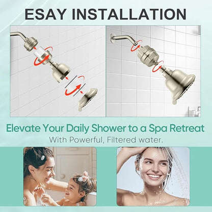 Cobbe Luxury Double Filtered Shower Head, High Output 16+20 Stages – 99% REMOVAL Shower Filters for Hard Water Removes Chlorine and Harmful Substances, 7-Model Setting Spray, Brushed Nickel
