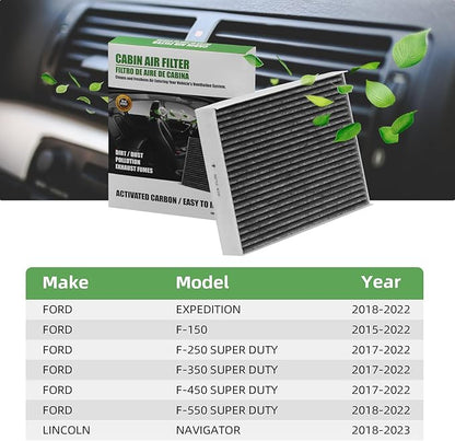 CF12150 Cabin Air Filter With Activated Carbon Compatible with 2015 2016 2017 2018 2019 2020 2021 2022 F150 Accessories 2017-2022 F250 F350 Super Duty Expedition Lincoln Navigator Air Filters (2Pack)