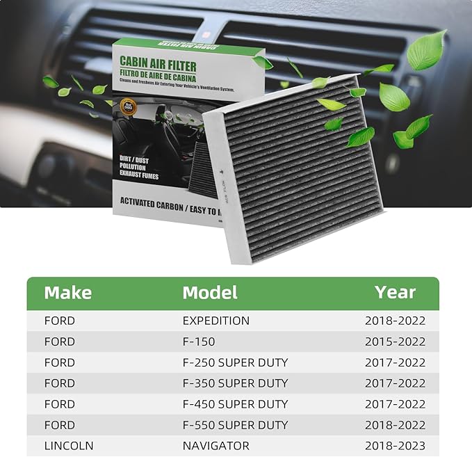CF12150 Cabin Air Filter With Activated Carbon Compatible with 2015 2016 2017 2018 2019 2020 2021 2022 F150 Accessories 2017-2022 F250 F350 Super Duty Expedition Lincoln Navigator Air Filters (3 Pack)
