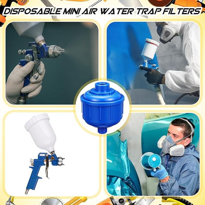 Frienda 4 Pcs Disposable Mini Air Water Filters with Standard 1/4 Inch Threads Moisture Trap Disposable Spray Gun Filter Effectively Removes Moisture Before It Reaches Spray Guns and Air Tools