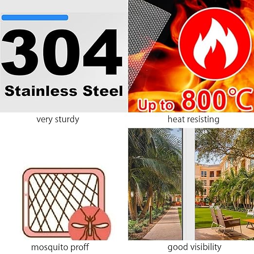 Stainless Steel Mesh Screen 12 Mesh No Rust Sturdy Metal Wire Mesh Easy to Work Heat Resisting Woven Mesh for Vent Garden Window Screen Cage DIY Projects