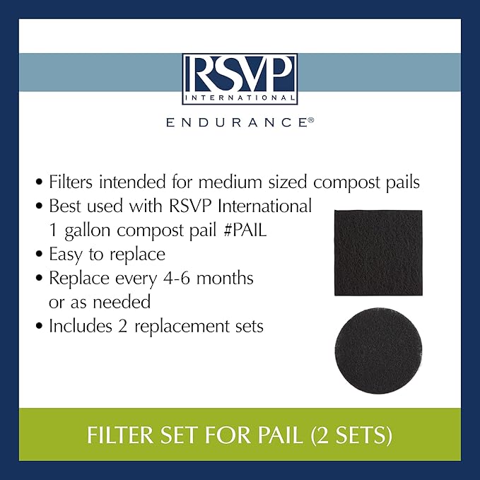 RSVP International Charcoal Compost Bin Filter 2-Piece Set Helps Keep Kitchen Smelling Fresh, Replacement