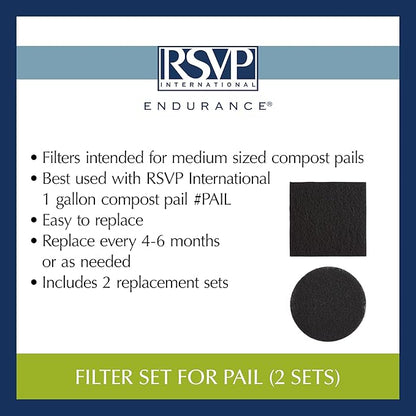RSVP International Charcoal Compost Bin Filter 2-Piece Set Helps Keep Kitchen Smelling Fresh, Replacement
