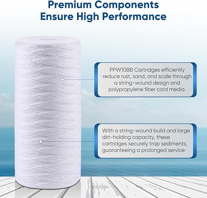 PUREPLUS 5 Micron 10 x 4.5 Whole House String Wound Sediment Filter for Well Water, Replacement Cartridge for 84637, WPX5BB97P, PC10, 355214-45, 355215-45, WP10BB97P, WP5BB97P, 2Pack