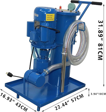 220V Filtering Machine Portable Hydraulic Oil Filter Cart Single Cylinder Mobile Oil Filtration Purification System 3um Fine Size with 78.74in/2m PVC Hose