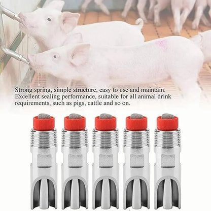 10Pcs Stainless Steel Automatic Nipples, Adjustable Prevent Leakage Pig Nipple Waterer Pig Nozzle Nipple Drinker for Livestock Drinking