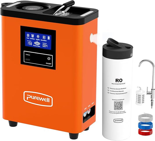 Purewell® K8680 RO Water Purifier System,10-Stage RV Portable Water Filtration Survival with UV,Desalination Rate Reaches 95%,Survival Gear Purification for Drinking,Team Camping，Travel(Orange)