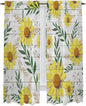 Yellow Daisy Kitchen Curtains, Farmhouse Country Flower Leaf Plant Wood Grain Light Filtering Window Curtain Panels, 2Pcs Rod Pocket Window Treatments Set for Living Room Bathroom Bedroom 52x72 Inches