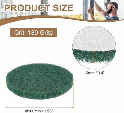 HARFINGTON 24pcs Scrubber Scouring Pads 180 Grits 4 Inch Drill Power Brush Hoop and Loop Surface Conditioning Disc Drill Scuffing Disc Scrub Pads for Home Kitchen Cleaning, Green