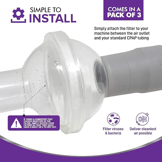 Mars Wellness Universal Fit CPAP Inline Filter for CPAP Machines - Compatible with Resmed, Dreamstation Machines - 6 Pack