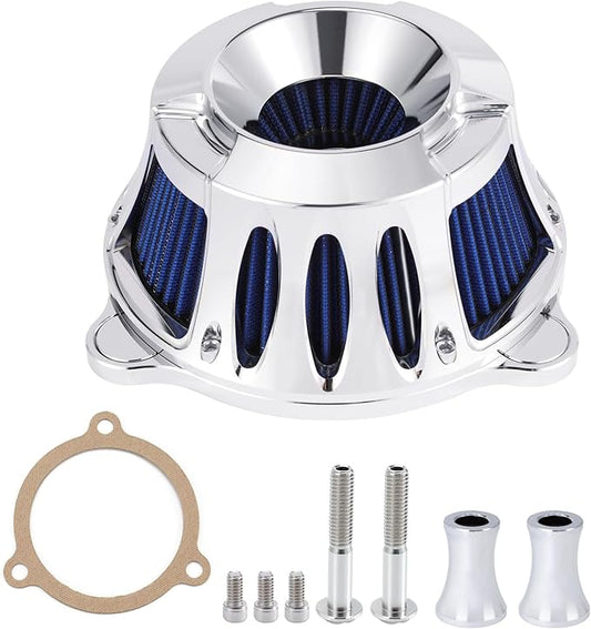 Motorcycle Air Filter Kit CNC Air Cleaner Intake Turbine System Fit for Harley Touring Street Glide Road King Trike 2008-2016, Softail 2016-2017 (C-Chromed Silver)