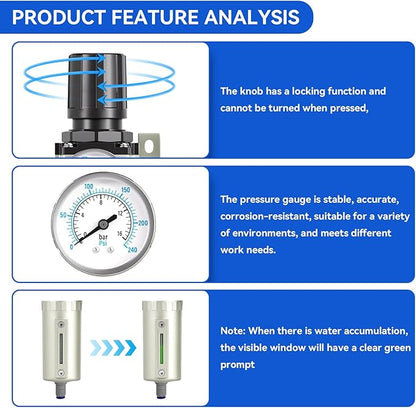 1/2" NPT Industrial Grade 4 Stage Air-Dryer-for-Compressor, Air-Compressor-Water-Separator-System for Plasma Cutter and Paint Spray,2Filter&2Dryer system，Auto Drain