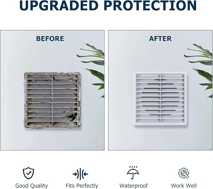 Air Vent ABS Louver Grille Cover 6 Inch, External Wall Vent Cover with Built-in Screen Mesh for Intake Exhaust Ventilation Exterior Door Ceiling Attic Storage Garage, White