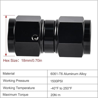 EVIL ENERGY 6AN Female to 6AN Female Straight Swivel Coupler Union Fitting Adapter Aluminum Black 2PCS