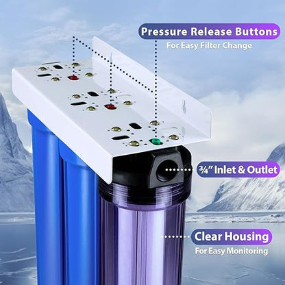 iSpring WCB32CKS+AHPF12MNPT12X2 Heavy Metals Whole House Water Filter System w/ 3/4'' Push-Fit Braided Stainless Steel Hose Connectors, Reduces Lead, Chloramine, PFAS, Chlorine, Sediment