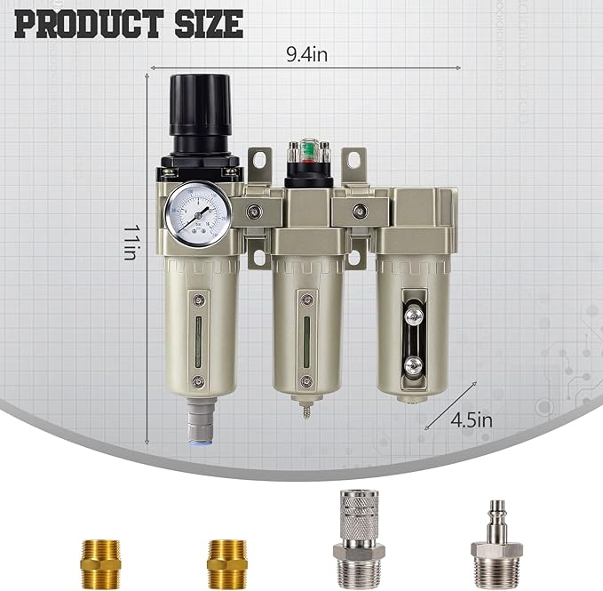 Upgraded 1/2" NPT Industrial Air Dryer for Compressor, 3 Stage Air Compressor Water Separator System, Particulate Filter, Coalescing Filter, Desiccant Dryer & Air Regulator,Auto Drain