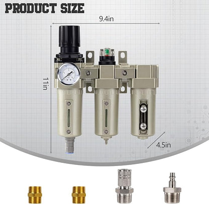 Upgraded 1/2" NPT Industrial Air Dryer for Compressor, 3 Stage Air Compressor Water Separator System, Particulate Filter, Coalescing Filter, Desiccant Dryer & Air Regulator,Auto Drain