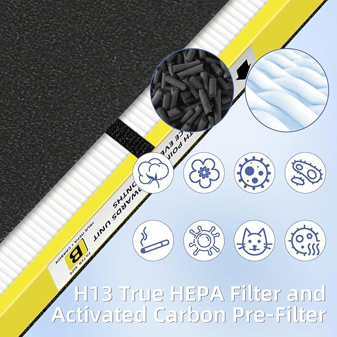 FLT4825 HEPA Filter B Replacement Compatible with G-Guardian Air Purifiers AC4825 AC4825E AC4825W AC4300 AC4800 AC4900 AC4850,2 H13 True HEPA Filters+8 Carbon Pre-Filters