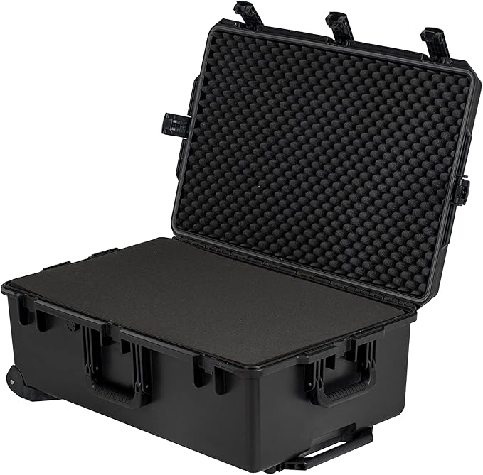 MEIJIA Portable All Weather Waterproof Camera Case,Customizable Fit Foam with Rolling Wheels and Retractable Pull Handle,31.3"X20.3"X12.25"