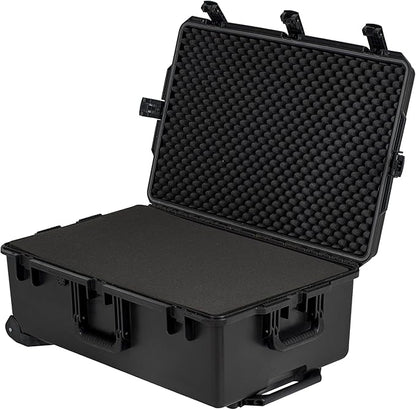 MEIJIA Portable All Weather Waterproof Camera Case,Customizable Fit Foam with Rolling Wheels and Retractable Pull Handle,31.3"X20.3"X12.25"