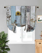Tie Up Curtains for Windows, Blue Grey Wooden Adjustable Balloon Nature Linen Textured Kitchen Curtain, Farmhouse Barn Sunflowers Retro Tie Up Light Filtering Curtains for Decor, 34 x 45 in