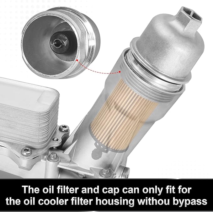 Upgrade Aluminum Engine Oil Filter Housing Cap with Oil Filter Compatible with Jeep Wrangler Chrysler 200 300 Dodge Charger Challenger Ram 1500 ProMaster Replace# 917-190 68191349AA (W/O BYPASS STYLE)