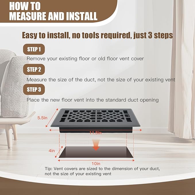 Floor Vents Registers Adjustable Grates 4x12 Inch Matte Black Air Vent Easy Adjust Air Supply Lever Grilles Floor Register Heavy Duty Walkable Steel