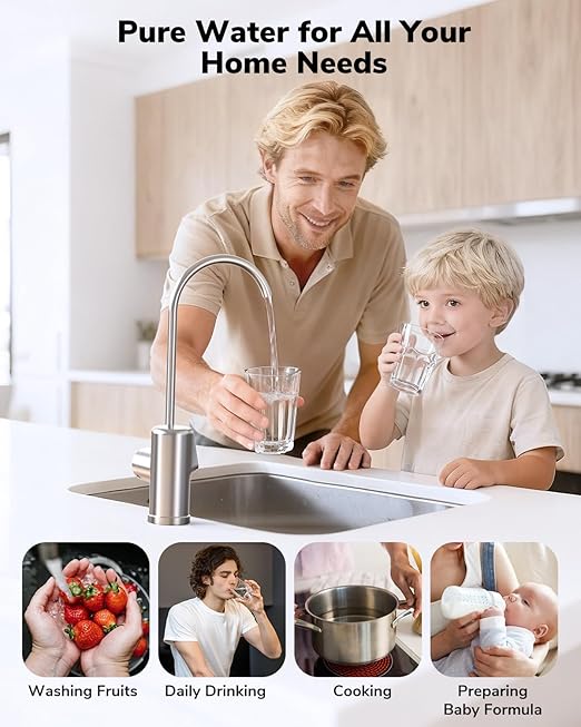 Ecoviva E8 800 GPD Reverse Osmosis Water Filter, 9-Stage Filtration RO System, Undersink Water Purifier, Reduces TDS, 2.5:1 Pure to Drain, Tankless, LED Smart Faucet