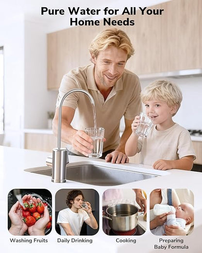 Ecoviva E8 800 GPD Reverse Osmosis Water Filter, 9-Stage Filtration RO System, Undersink Water Purifier, Reduces TDS, 2.5:1 Pure to Drain, Tankless, LED Smart Faucet